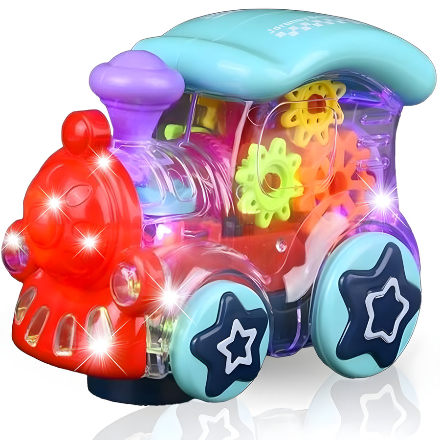 3D Transparent Gear Train Engine – With Music, Lights & Bump-and-Go Action | Educational Toy for Kids