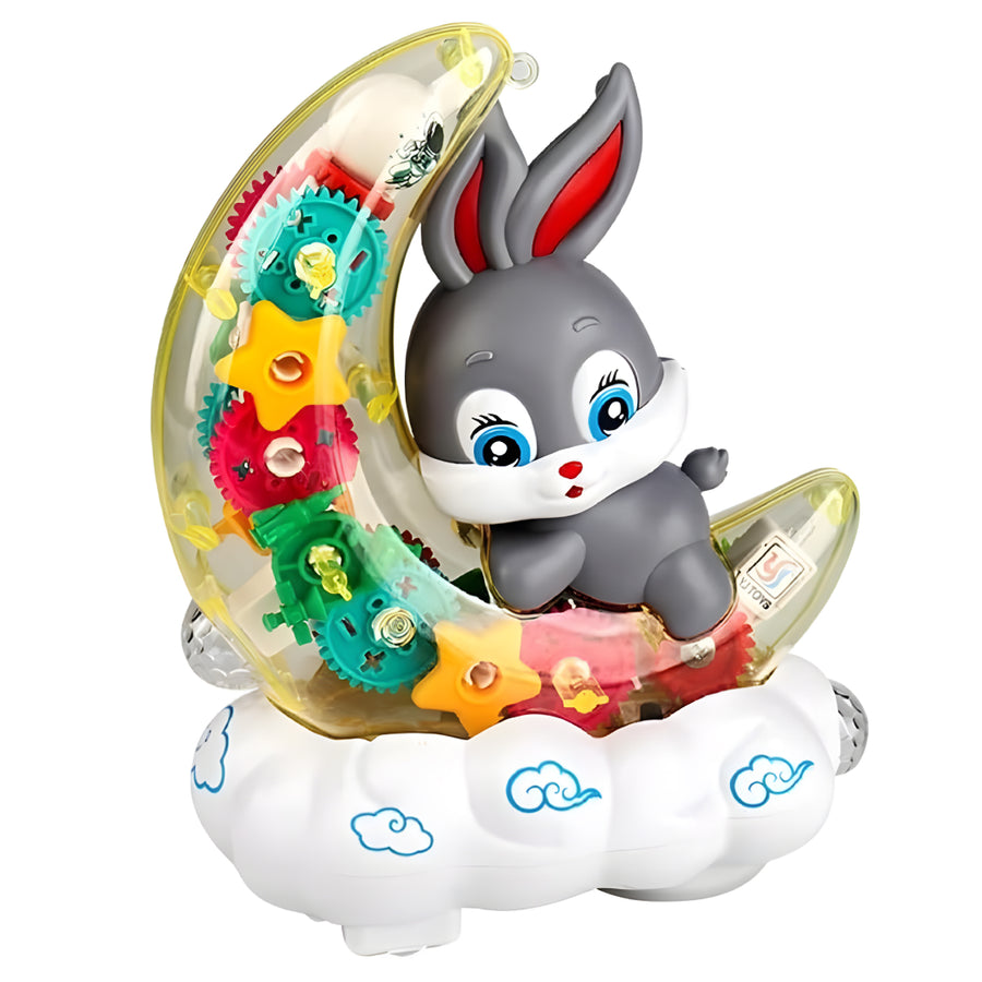 Transparent Gear Moon Rabbit Toy – 3D LED Lights, Music & Bump-and-Go Action | Educational Sensory Toy for Toddlers