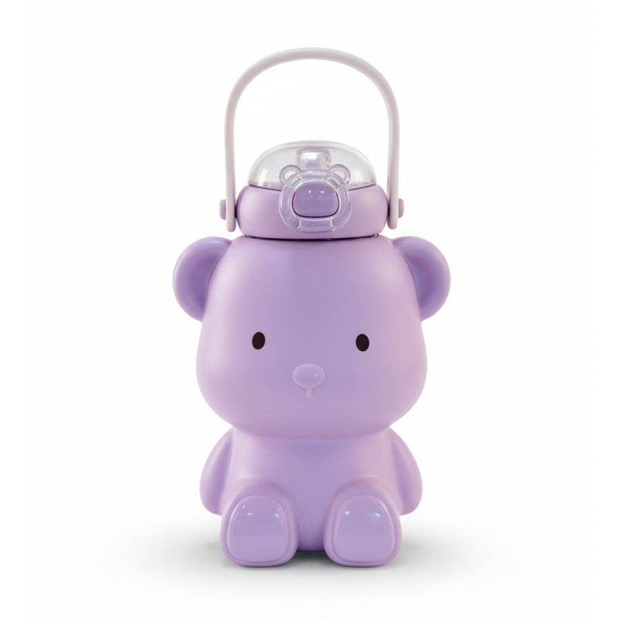 Bear Shape Kids Sipper with Straw & Strap | Double Wall Insulated Stainless Steel | 450ml