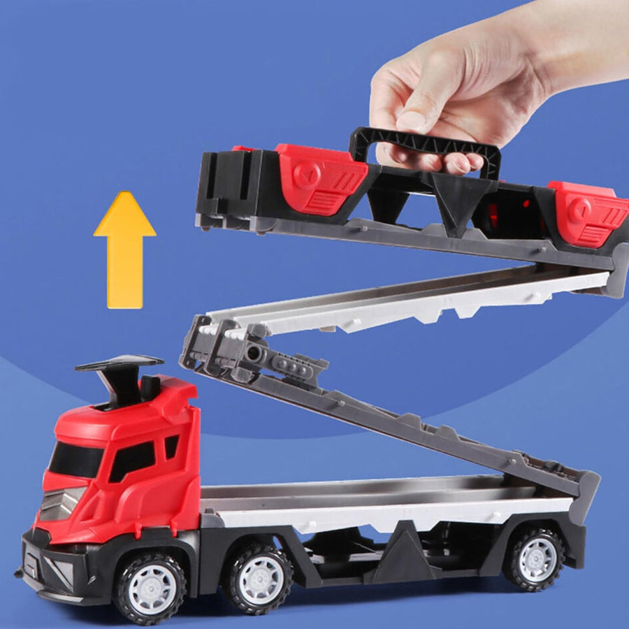 Mega Hauler Truck with Ejection Race Track – Convertible Transport Truck Toy with Cars, Launcher & Racing Track for Kids
