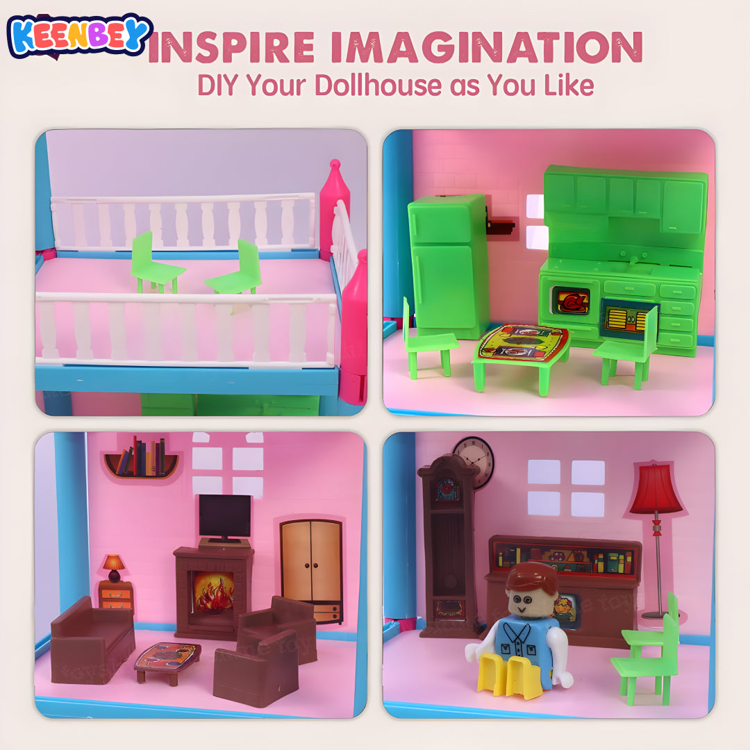 Lovely Multi-Level Dollhouse Playset – 78 or 108 Pieces for Kids