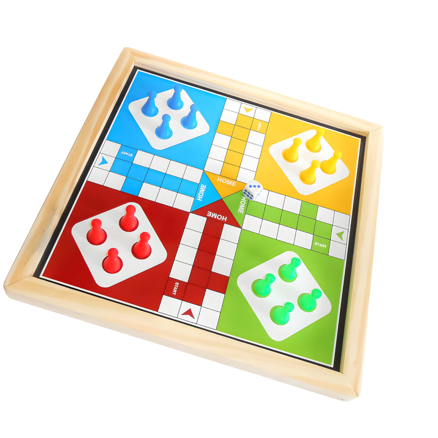 Wooden Snake and Ladders & Ludo Board Game Set for Kids – 2 in 1 Classic Family Board Game with Dice and Pegs – Indoor Fun Game for Children and Adults