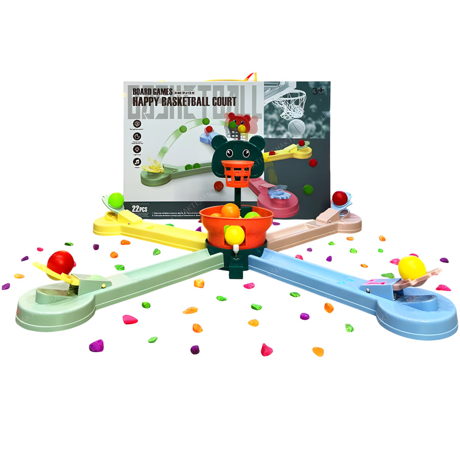 Happy Basketball Court Game for Kids – 22-Piece Multiplayer Shooting Board Game Toy for Ages 3+