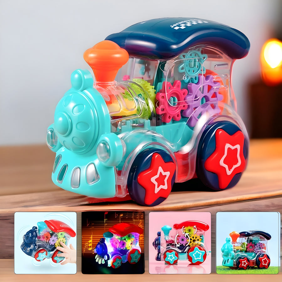 3D Transparent Gear Train Engine – With Music, Lights & Bump-and-Go Action | Educational Toy for Kids