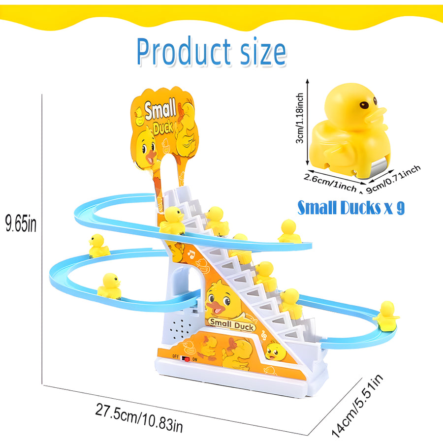 Duck Track Racing Toys for Kids | Little Lovely Duck Slide Climbing Toys for Kids, Small Ducks Stair Escalator Toy with Lights and Music - 3 Duck Included