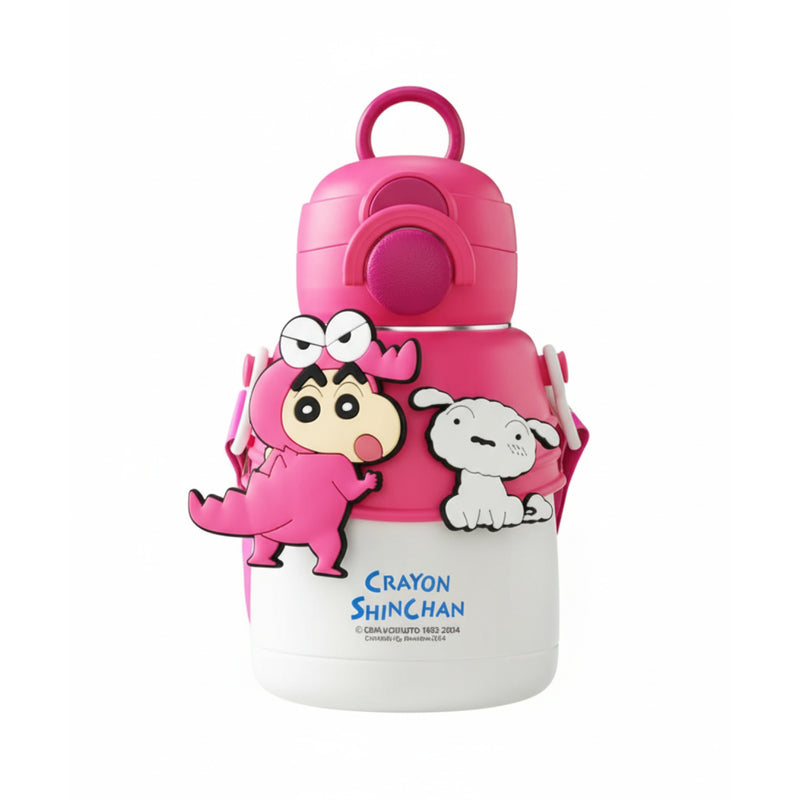 Crayon Shinchan Insulated Steel Bottle 600ml | Dual Mouth (Sipper & Spout) | SUS 316 | Hot & Cold with Strap