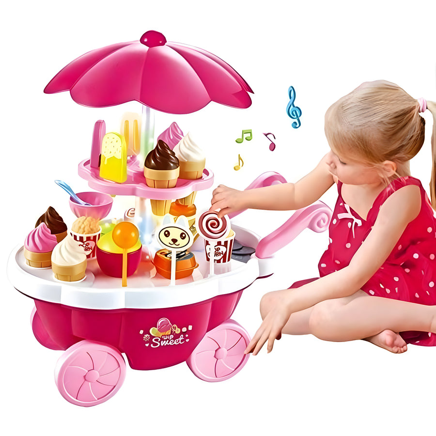 Sweet Cart Ice Cream Trolley Toy for Kids – 39 Accessories with Lights & Sound | Pretend Play Dessert Market Set