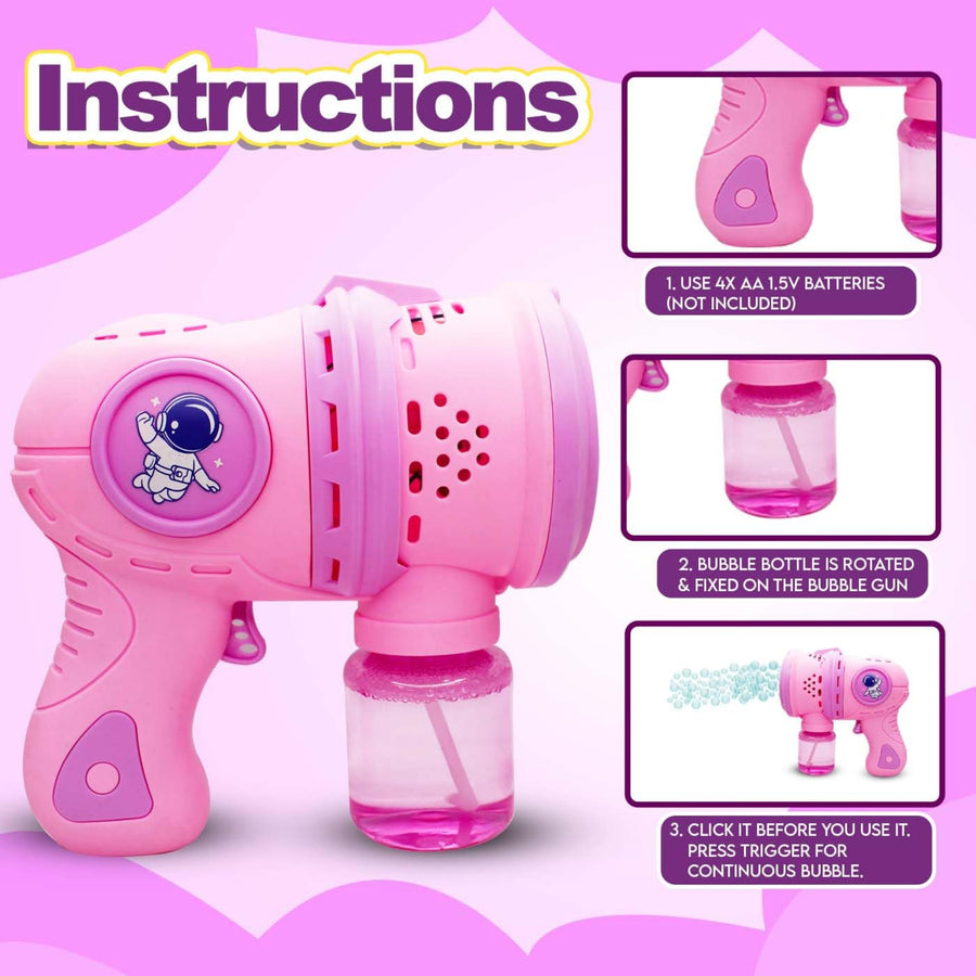 Automatic Bubble Gun for Kids – Leak-Proof Space Bubble Blower with LED Lights | Fun Bubble Maker Toy for Boys & Girls