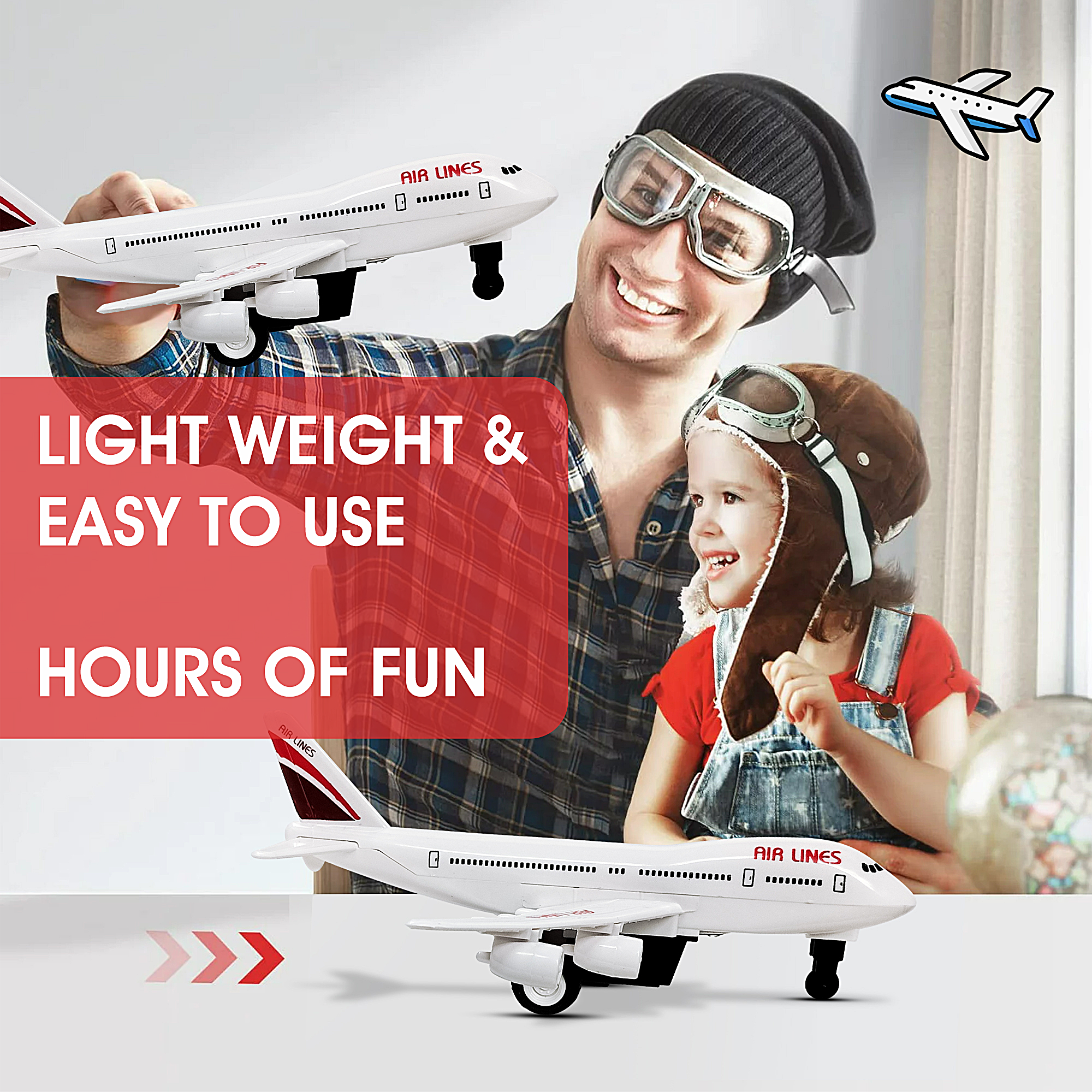 Plastic Plane, Friction Powered Aeroplane, Unbreakable Big Size Airbus, Pull Along, Pull Back, Push and Go Crawling Toys for Boys and Girls