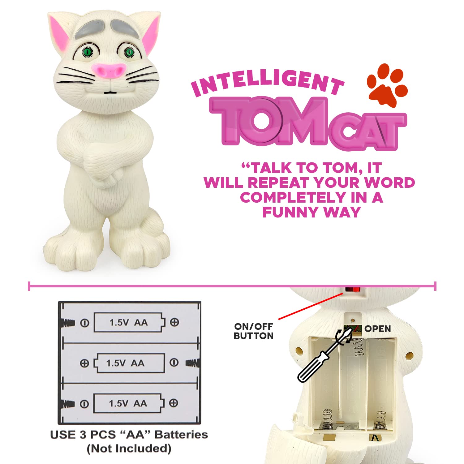 Intelligent Talking Tom Cat, Speaking Robot Cat Repeats What You Say, Touch Recording Rhymes and Songs, Musical Cat Toy for Kids