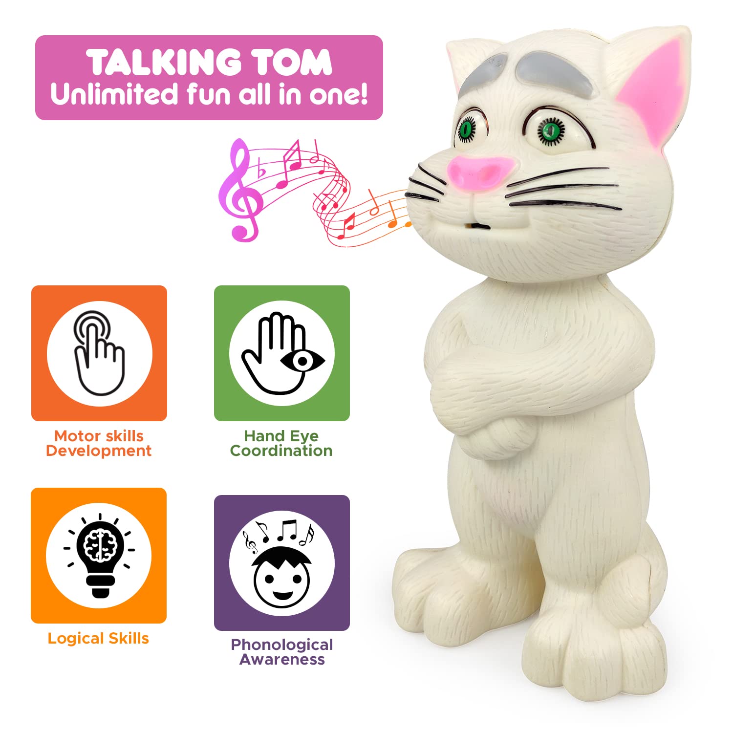 Intelligent Talking Tom Cat, Speaking Robot Cat Repeats What You Say, Touch Recording Rhymes and Songs, Musical Cat Toy for Kids