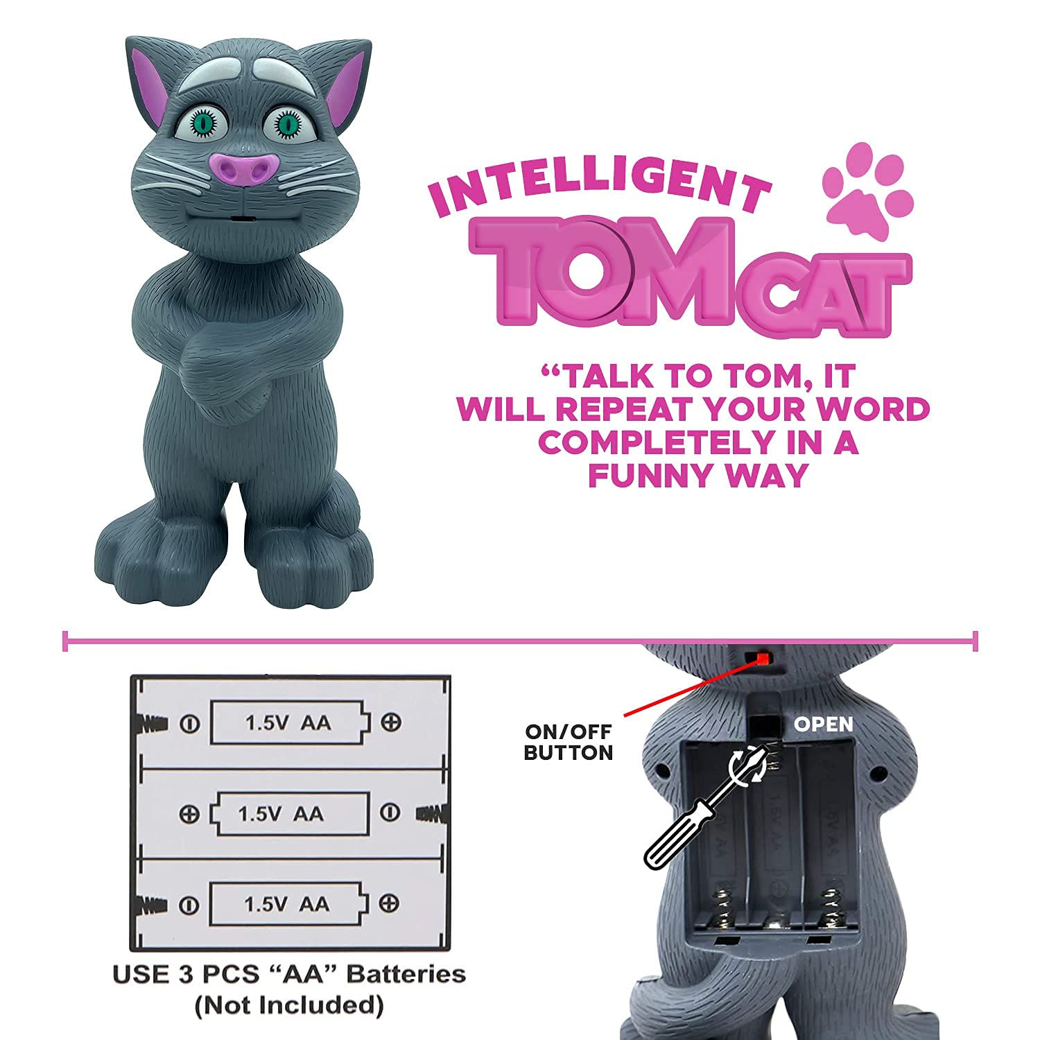 Intelligent Talking Tom Cat, Speaking Robot Cat Repeats What You Say, Touch Recording Rhymes and Songs, Musical Cat Toy for Kids