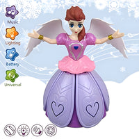 Dancing Miracle Princess Toy Doll with Wings Interactive Revolving Cute Doll Colorful LED Lights and Music for Girls
