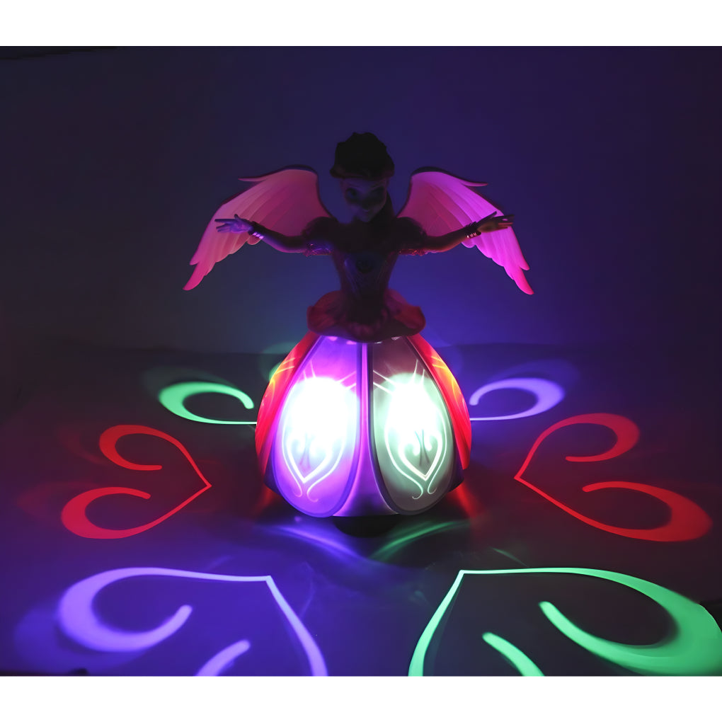 Dancing Miracle Princess Toy Doll with Wings Interactive Revolving Cute Doll Colorful LED Lights and Music for Girls