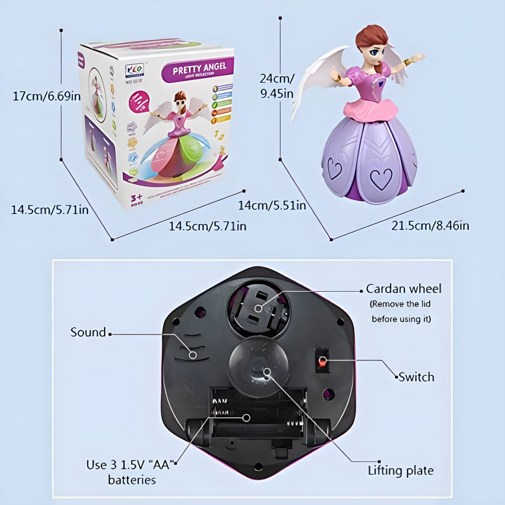 Dancing Miracle Princess Toy Doll with Wings Interactive Revolving Cute Doll Colorful LED Lights and Music for Girls