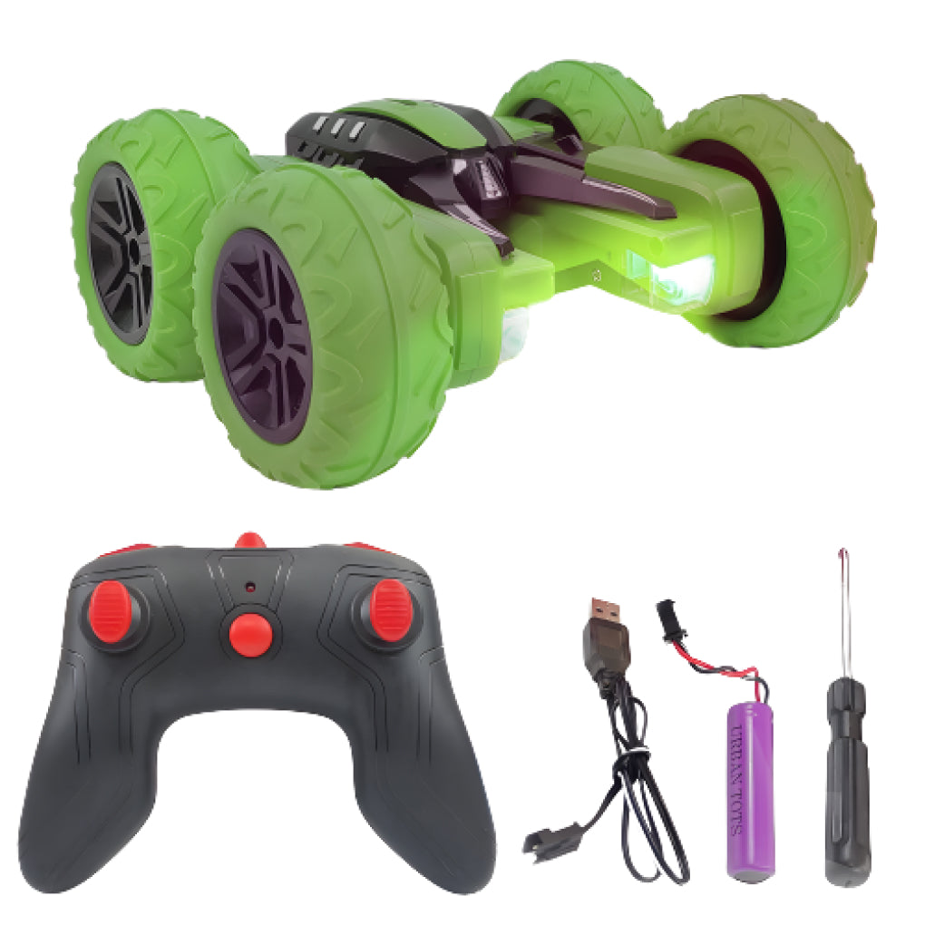 360° Car Double Sided Rotating RC Stunt Car, Remote Control Car Toy with in-Built Rechargeable Battery, USB Cable, Screw Driver & Light for Kids