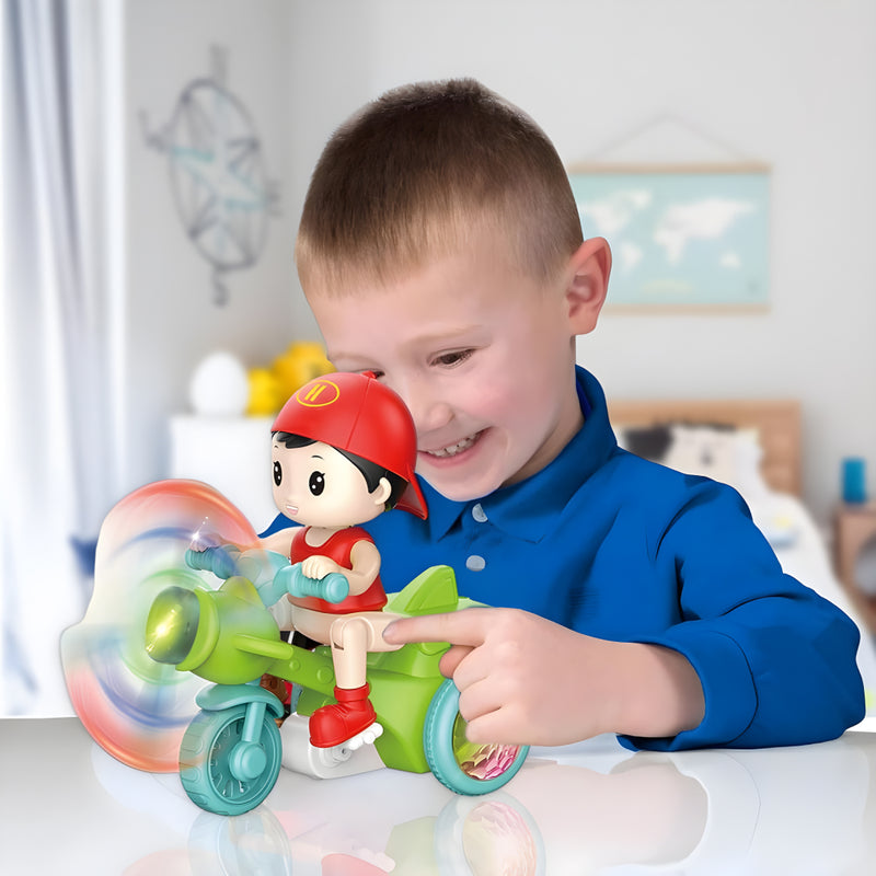 Battery Operated Musical Tricycle Toy for Kids – Light, Sound & Rotating Stunt Action with Fun Cartoon Rider