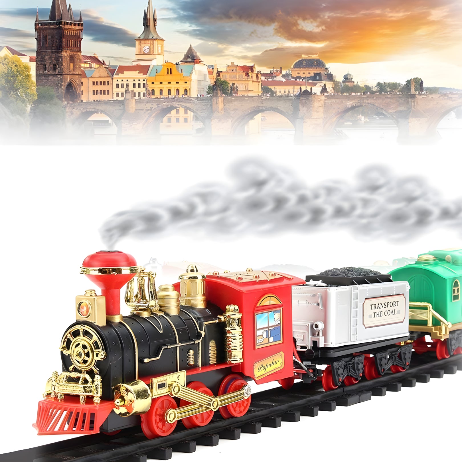 Classic Steam Train Set for Kids – Battery Operated Toy Train with Track, Smoke & Lights | Vintage Locomotive Playset (3+ Years)