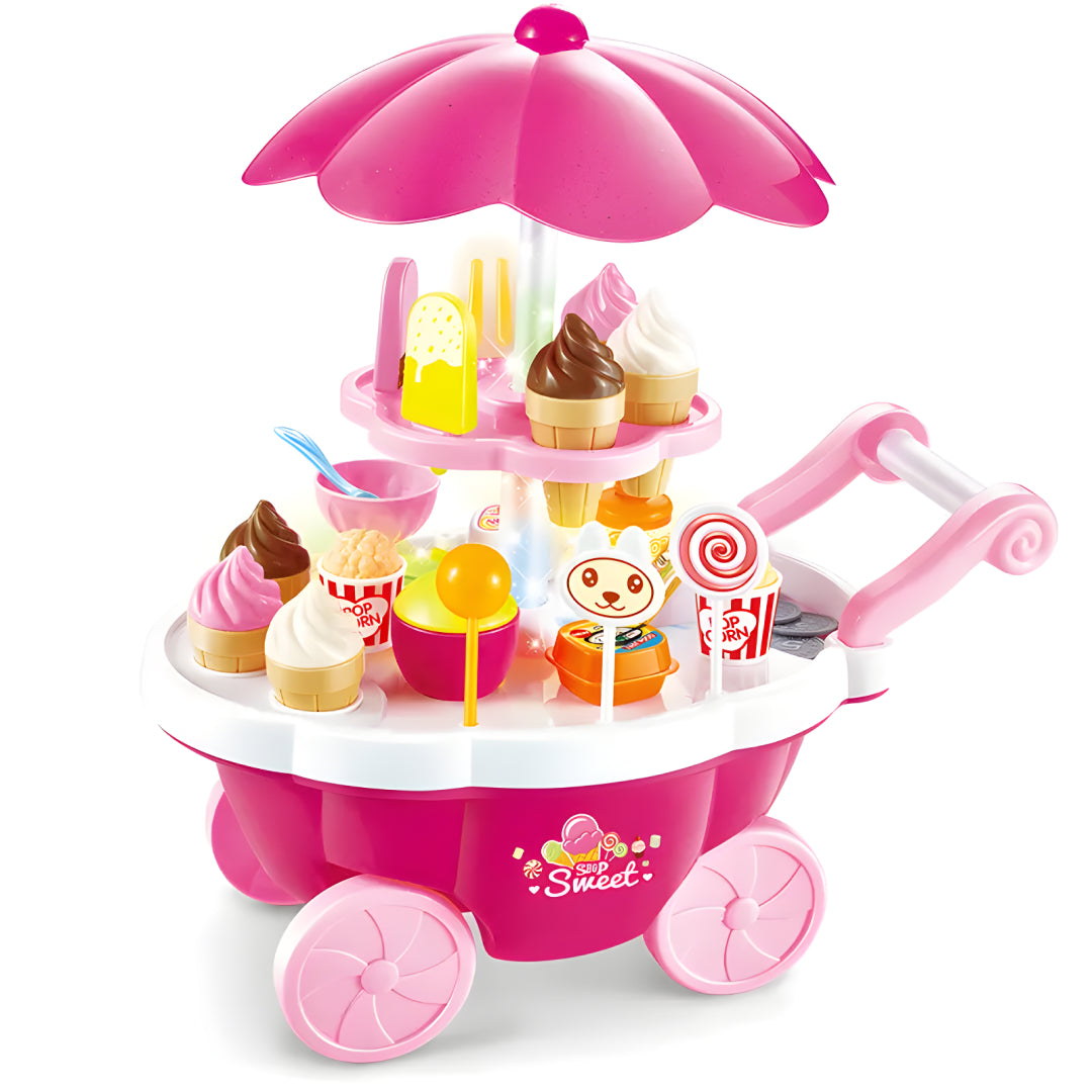 Sweet Cart Ice Cream Trolley Toy for Kids – 39 Accessories with Lights & Sound | Pretend Play Dessert Market Set
