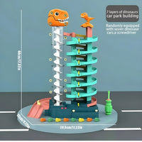 Dinosaur Parking Lot Toy Set – 7-Level Spiral Track with 7 Cars & Lights
