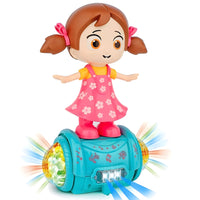 Fashion Girl Musical Dancing Doll Toy – 5D Lights, 360° Rotation, Music &amp; Bump-and-Go Action

