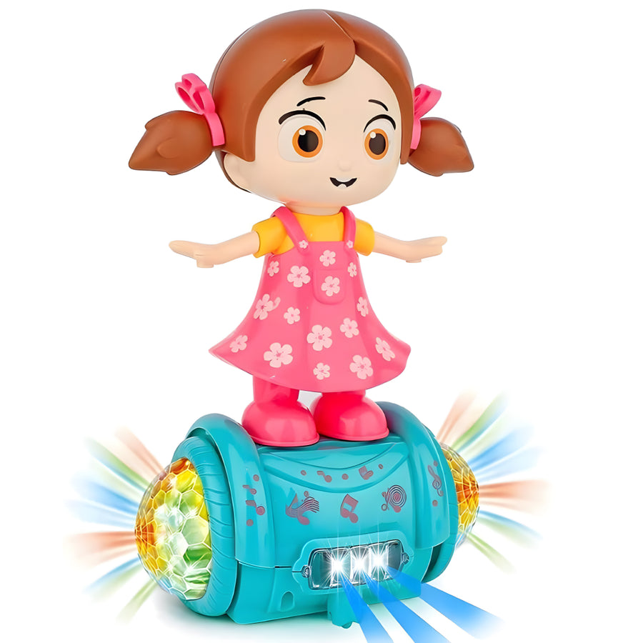 Fashion Girl Musical Dancing Doll Toy – 5D Lights, 360° Rotation, Music &amp; Bump-and-Go Action