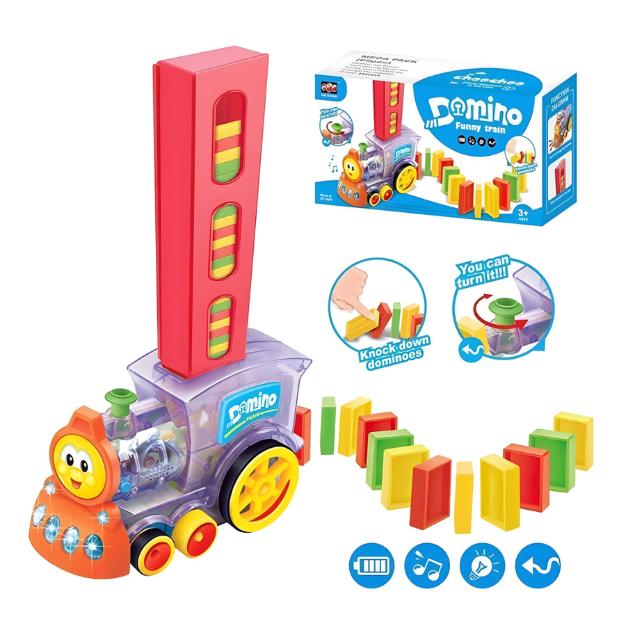 Domino Train Set for Kids – Automatic Domino Laying Toy with 60 Colorful Blocks, Lights &amp; Sound