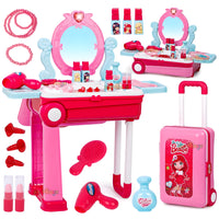 Beauty Makeup Kit for Girls – 2-in-1 Portable Vanity Trolley with 21 Accessories (Pink)
