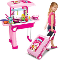Portable Kitchen Suitcase Play Set for Girls – Colorful Pretend Cooking Toy with Wheels, Light & Sound | Ages 3+

