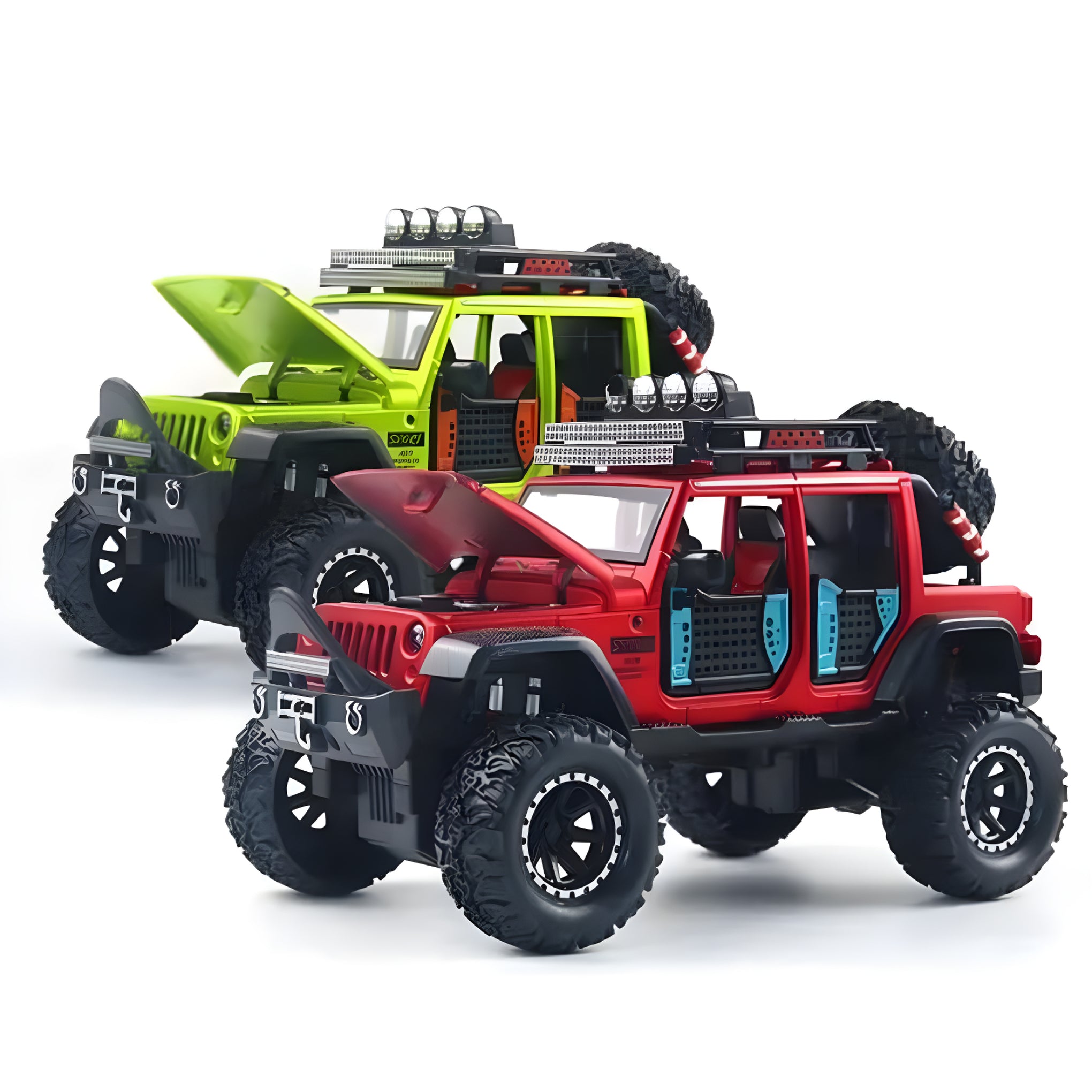 1:32 Scale Alloy Die-Cast Wrangler Jeep Toy Car – Pull Back Model with Sound & Light for Kids (Green, Red, Grey, Orange)
