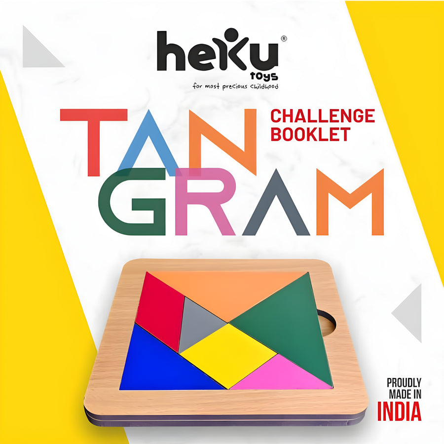 Tangram Shapes Puzzle Toys for Kids – Montessori Wooden STEM Learning Toy with Brain Logic Blocks, Educational Math Activity Kit