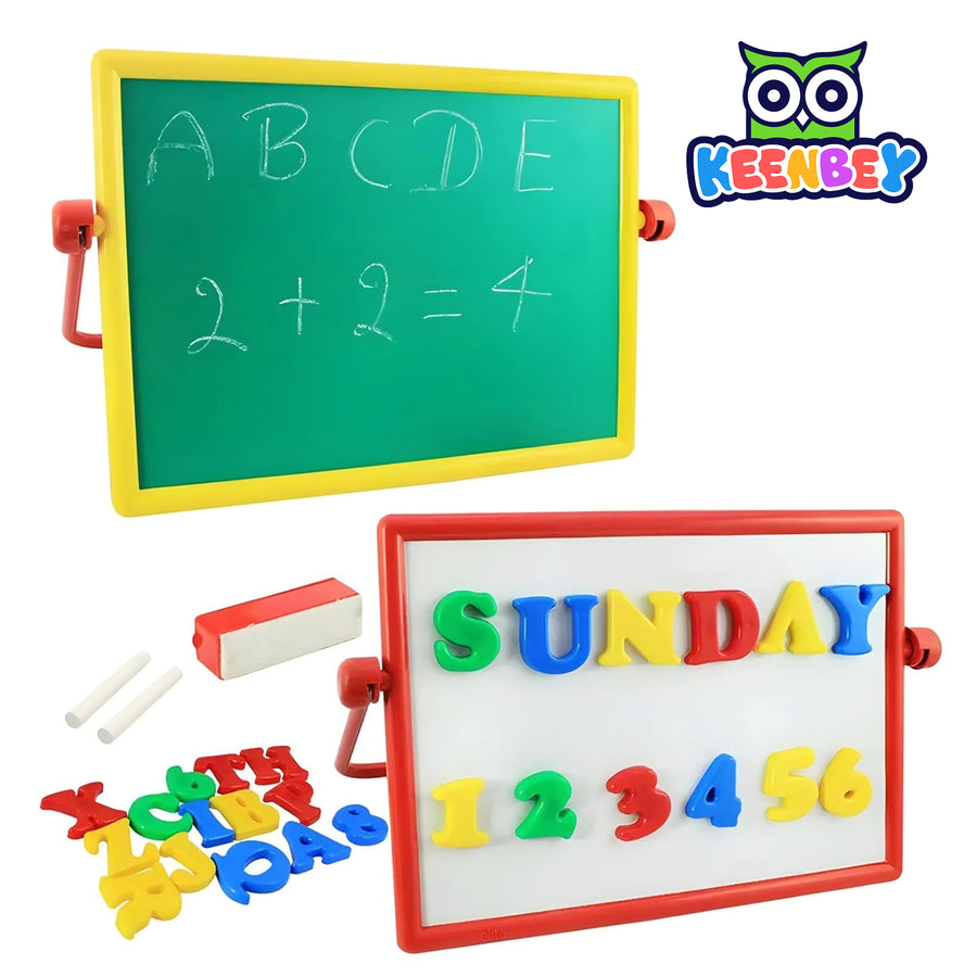 2-in-1 Magnetic Writing & Drawing Board – Double-Sided Chalkboard & Whiteboard with Letters, Numbers, Chalk & Eraser for Kids