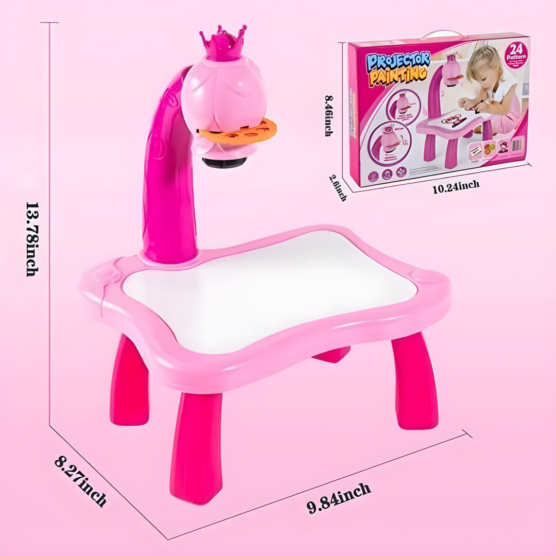 Kids Projector Drawing Table Set – Interactive Art & Tracing Toy with Lights, 24 Slide Patterns, Markers & Drawing Book