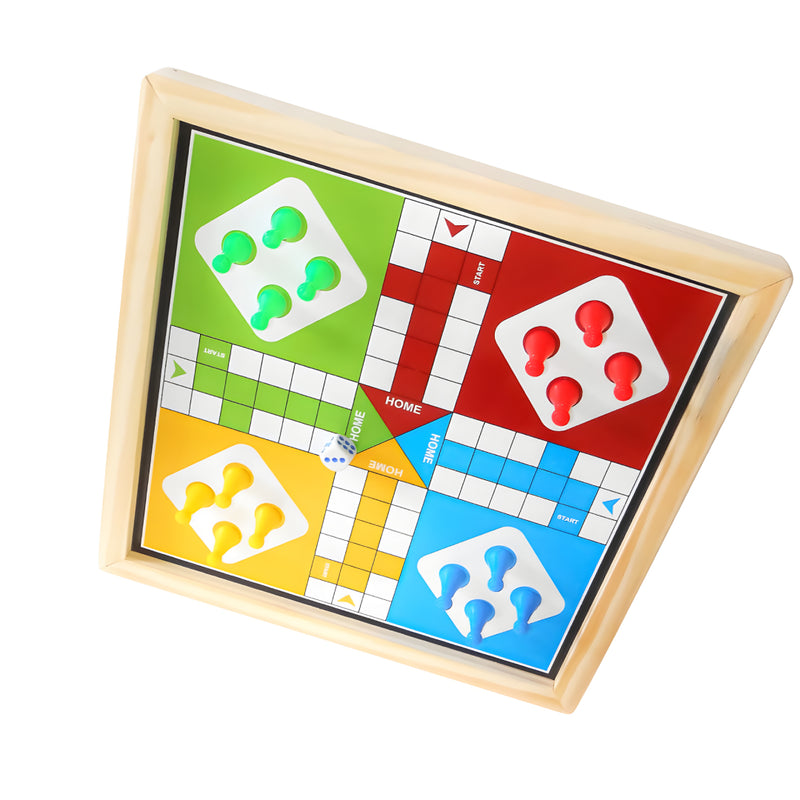 Wooden Snake and Ladders & Ludo Board Game Set for Kids – 2 in 1 Classic Family Board Game with Dice and Pegs – Indoor Fun Game for Children and Adults