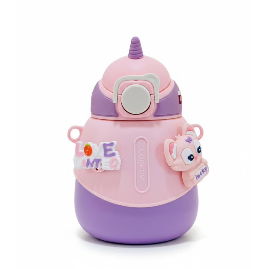 Kawaii Unicorn Kids Bottle with Straw & Strap | Cute 3D Cartoon Design | 500ml