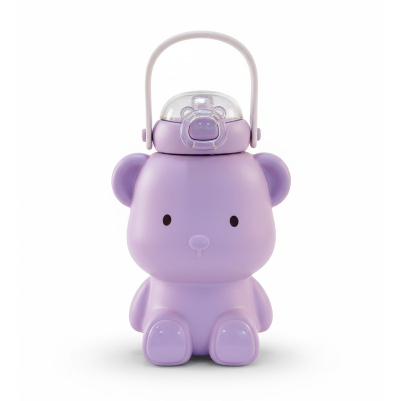 Bear Shape Kids Sipper with Straw & Strap | Double Wall Insulated Stainless Steel | 450ml