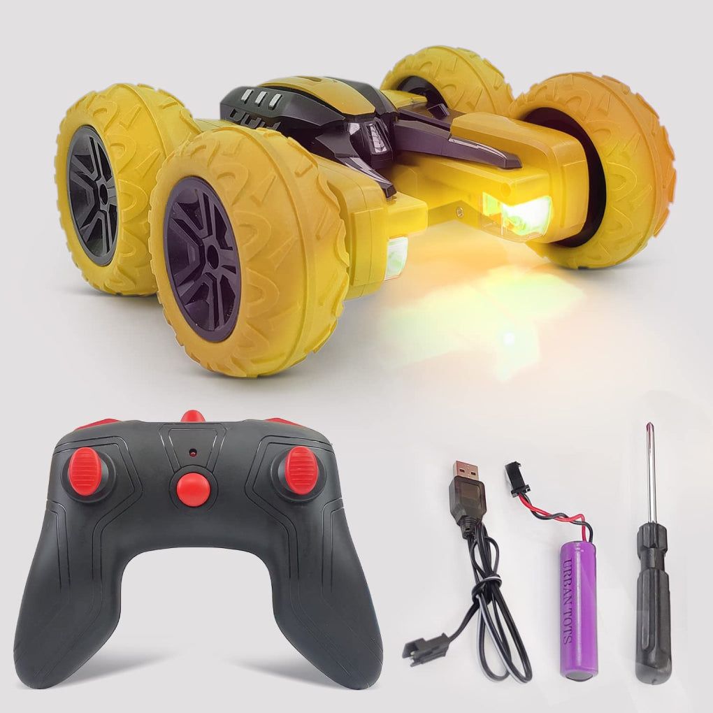 360° Car Double Sided Rotating RC Stunt Car, Remote Control Car Toy with in-Built Rechargeable Battery, USB Cable, Screw Driver & Light for Kids