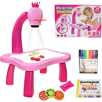 Kids Projector Drawing Table Set – Interactive Art & Tracing Toy with Lights, 24 Slide Patterns, Markers & Drawing Book
