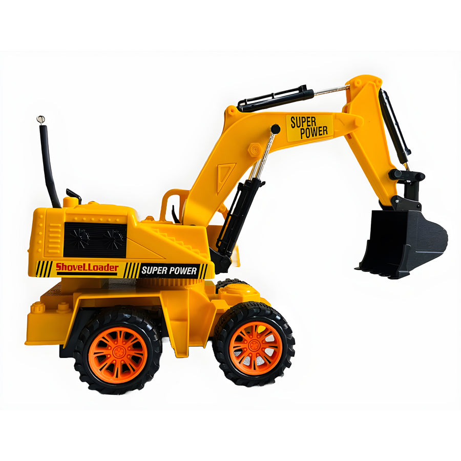 RC Excavator Truck Toy – 5-Channel Remote Control Construction Vehicle with Flashing Lights for Kids