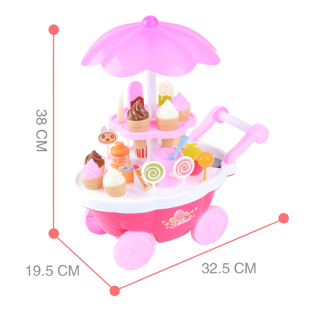 Sweet Cart Ice Cream Trolley Toy for Kids – 39 Accessories with Lights & Sound | Pretend Play Dessert Market Set