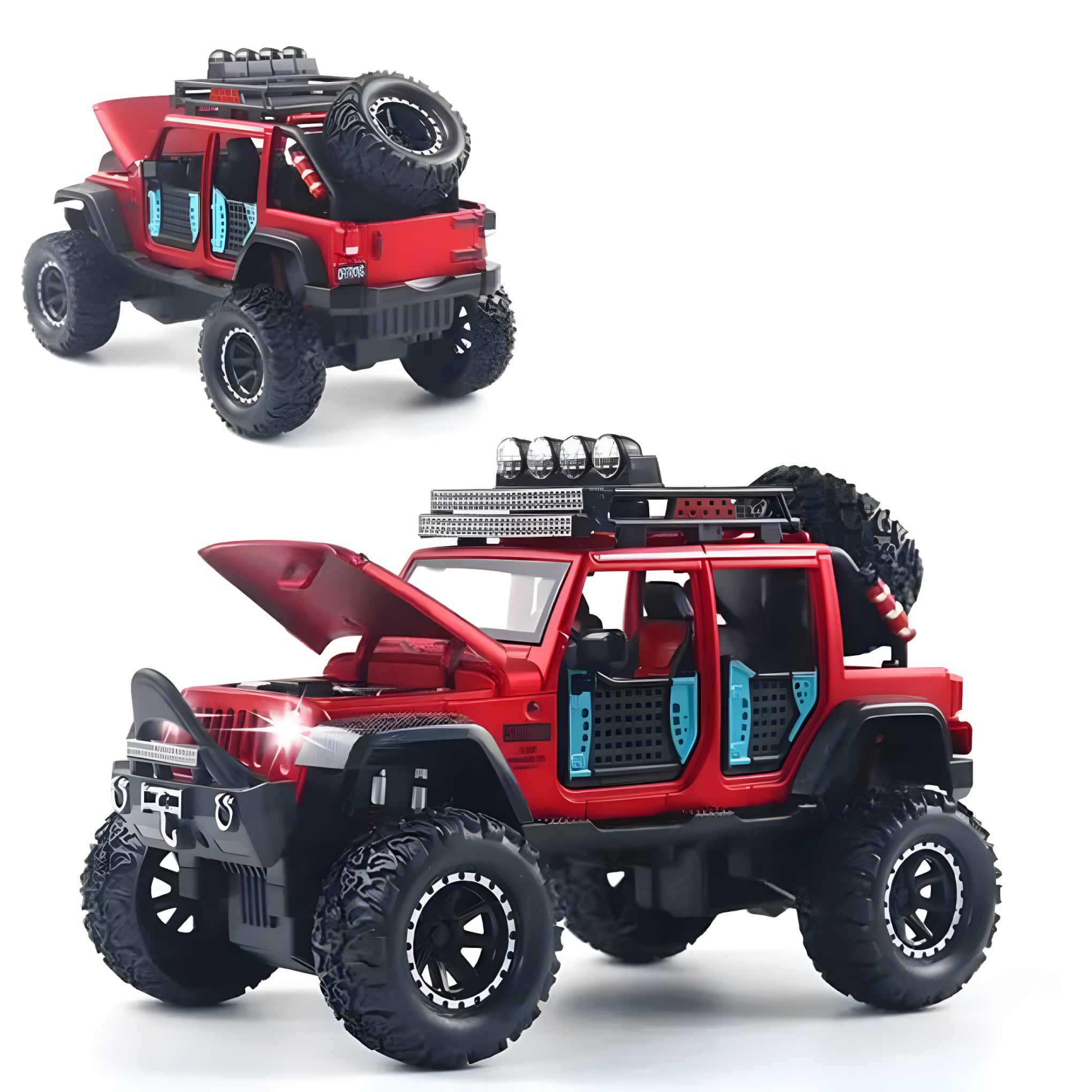 1:32 Scale Alloy Die-Cast Wrangler Jeep Toy Car – Pull Back Model with Sound & Light for Kids (Green, Red, Grey, Orange)
