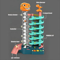 Dinosaur Parking Lot Toy Set – 7-Level Spiral Track with 7 Cars & Lights

