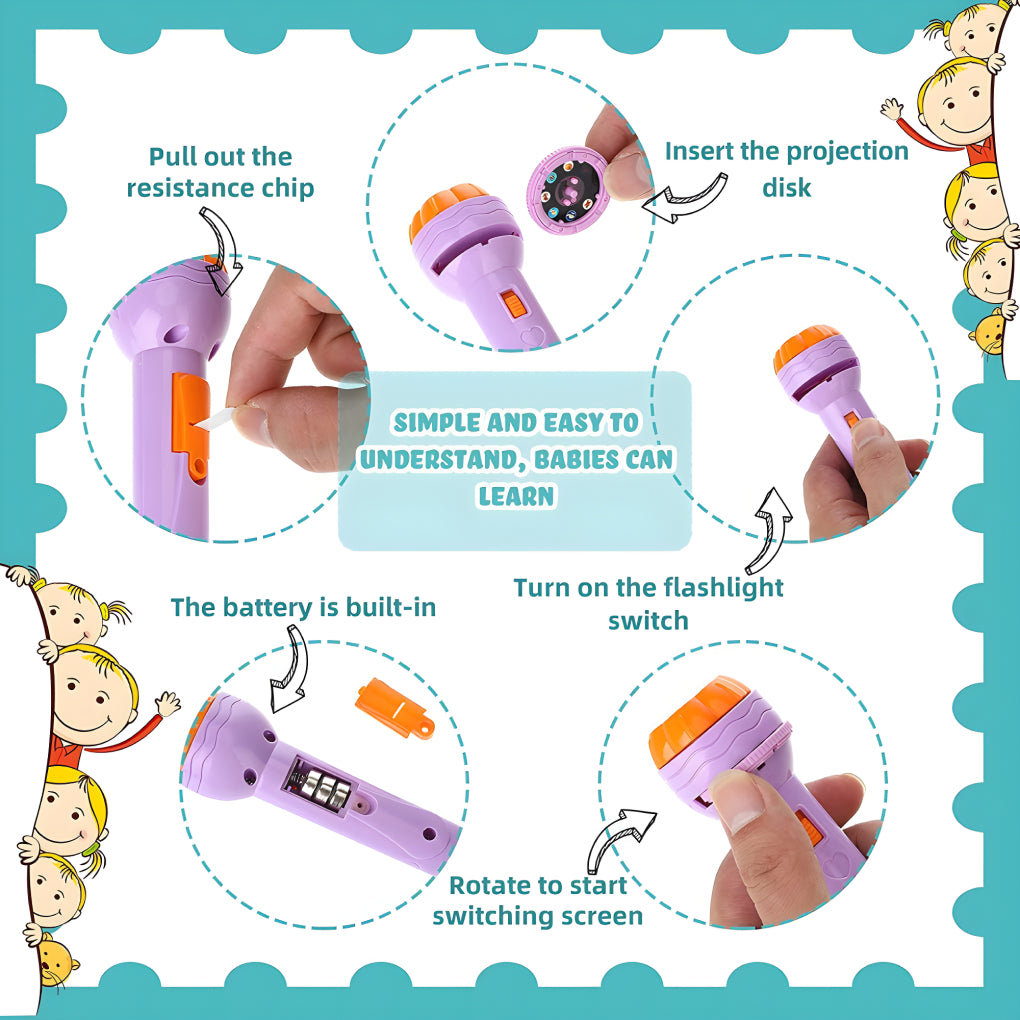 80 Patterns - 10 Slides Education Light Projector Torch for Kids, Animals, Fruits & Vegetables Sleep time Stories for Kids, Toddler, Light Toy Slide Flashlight Mini Projector