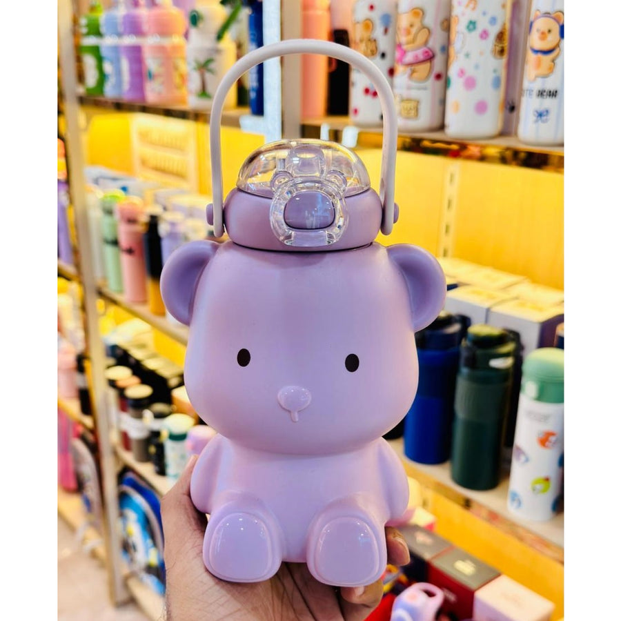 Bear Shape Kids Sipper with Straw & Strap | Double Wall Insulated Stainless Steel | 450ml