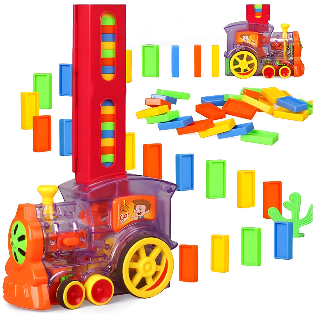 Domino Train Set for Kids – Automatic Domino Laying Toy with 60 Colorful Blocks, Lights &amp; Sound