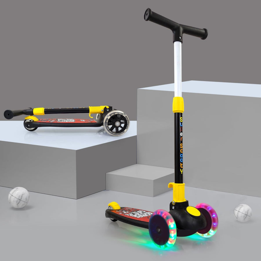 Super Scooter for Kids – 3-Wheel Foldable Kick Scooter with Height-Adjustable Handlebar, Extra-Wide LED PU Wheels & Rear Brake | Smart Ride-On Skate Scooter for Boys & Girls Ages 3–8