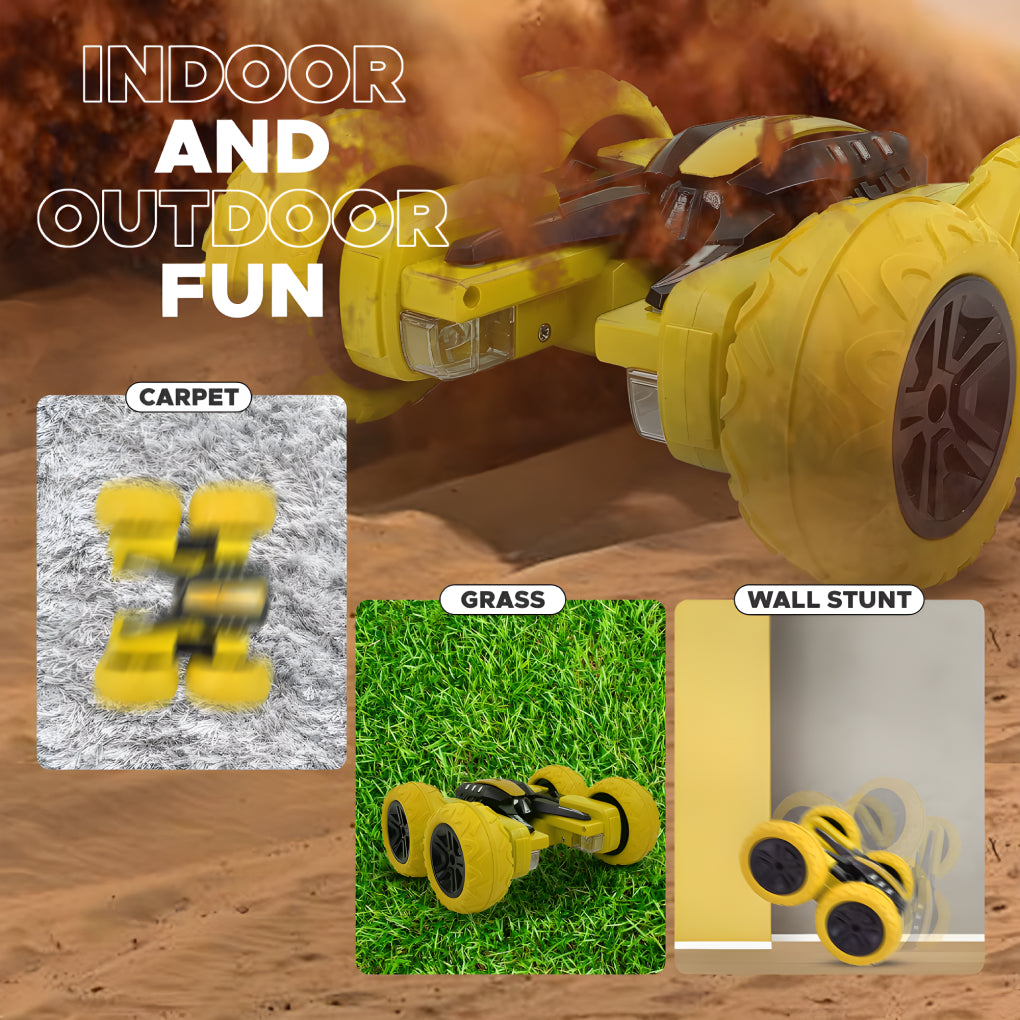 360° Car Double Sided Rotating RC Stunt Car, Remote Control Car Toy with in-Built Rechargeable Battery, USB Cable, Screw Driver & Light for Kids