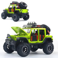 1:32 Scale Alloy Die-Cast Wrangler Jeep Toy Car – Pull Back Model with Sound & Light for Kids (Green, Red, Grey, Orange)
