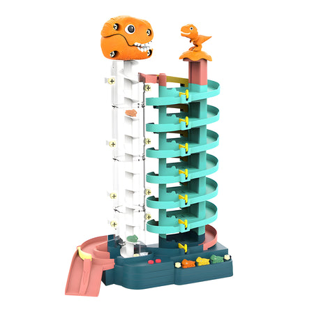 Dinosaur Parking Lot Toy Set – 7-Level Spiral Track with 7 Cars & Lights