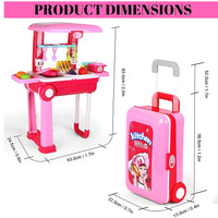Portable Kitchen Suitcase Play Set for Girls – Colorful Pretend Cooking Toy with Wheels, Light & Sound | Ages 3+
